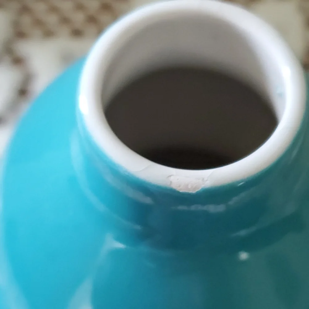 Crate & Barrel Vase ‘Yoko’ Double Gourd Turquoise Teal Blue Ceramic MCM 6”H